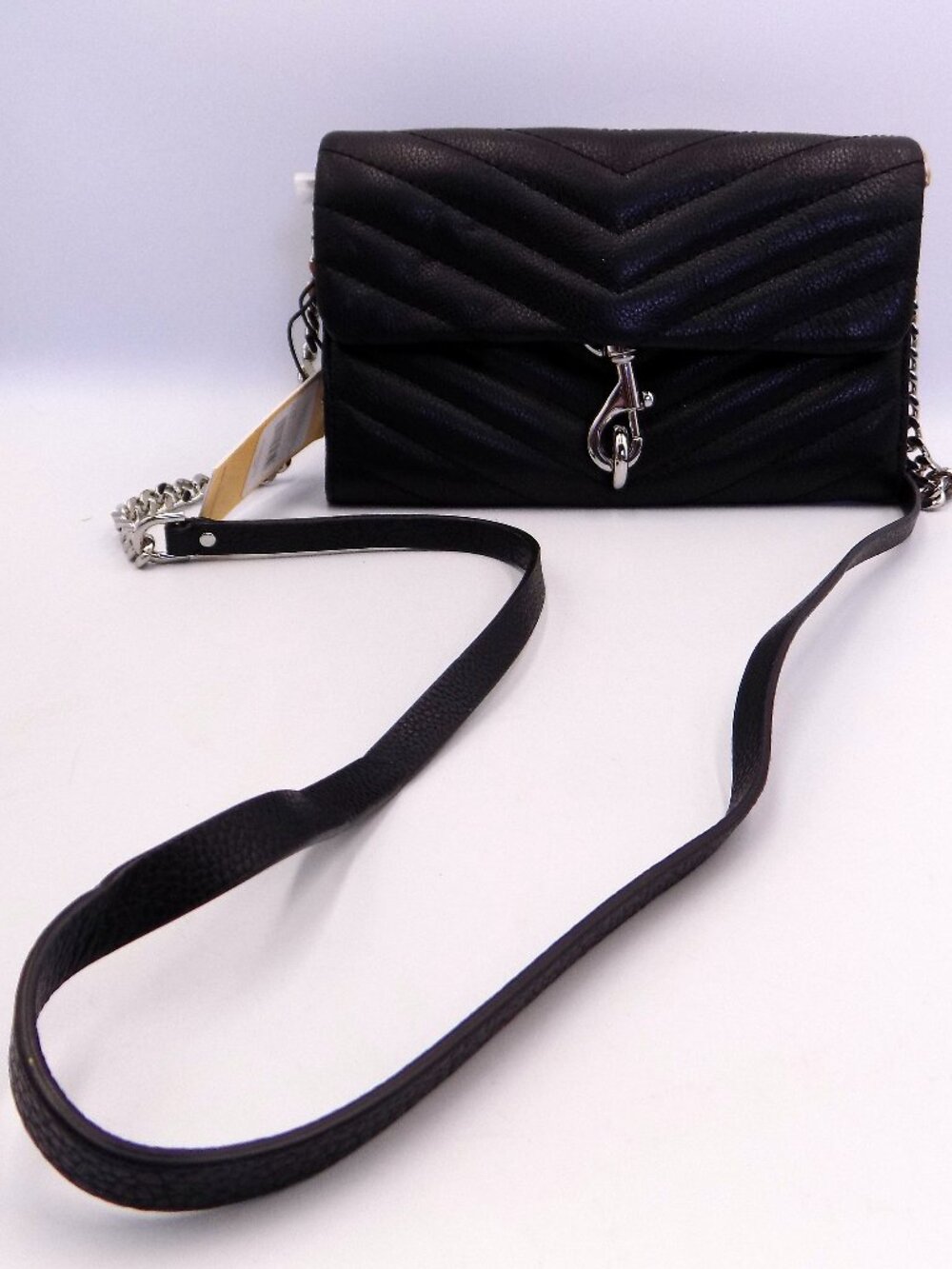 Rebecca Minkoff Black Leather Quilted Edie Wallet On A Chain NWT